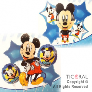 SET DE GLOBOS METALIZADO MICKEY CUERPO ENTERO 5 UNIDADES